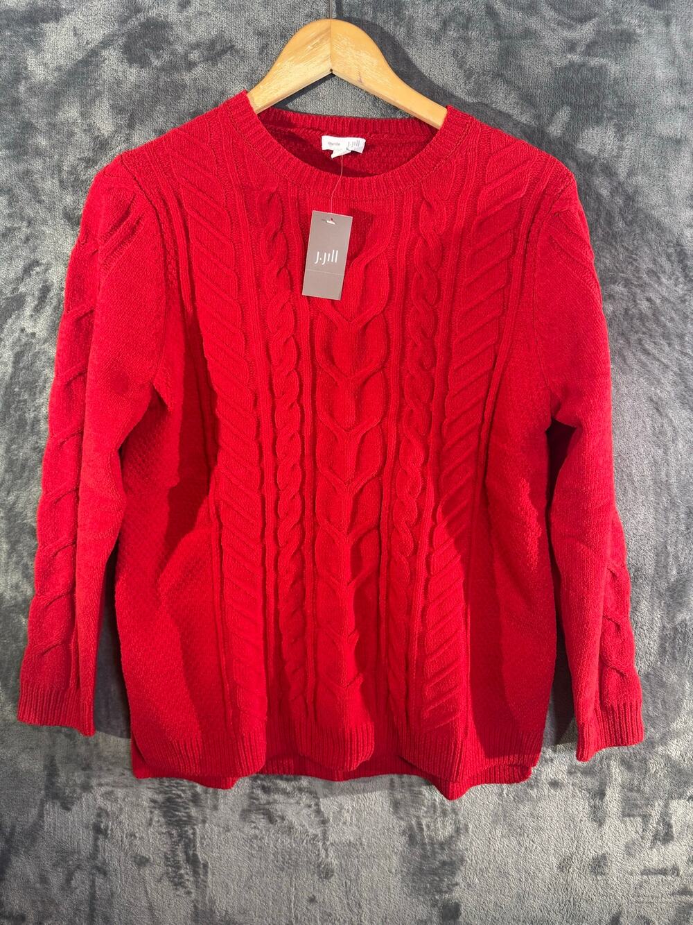 NWT J. Jill Perfect Red Chenille Cable Knit Sweater M MED Cozy Pullover 049151